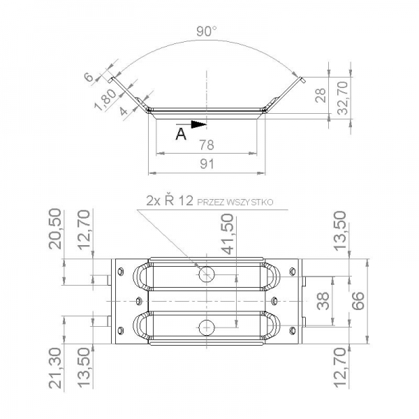 Obejma nogi stołu 155x70 mm dwu-otworowa