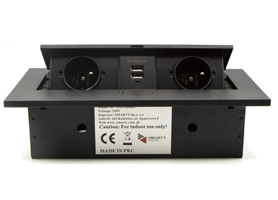 Moduł elektryczny USB - 2 gniazda + 2 x USB, aluminiowy, wpuszczany + przewód