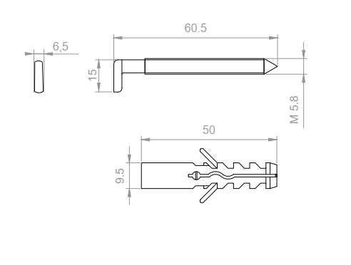 Zawieszka kuchenna - hak/ kołek wysoki 15mm