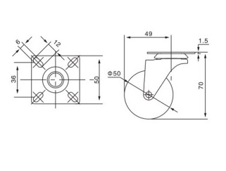 Kółko skrętne Φ50mm, 