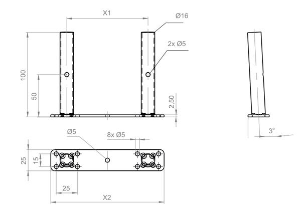 Podpórka półki podwójna Φ16x100mm z płytką