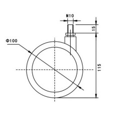 Kółko skrętne Φ100mm, ozdobne, montaż trzpień M10, bez hamulca, kolor szary