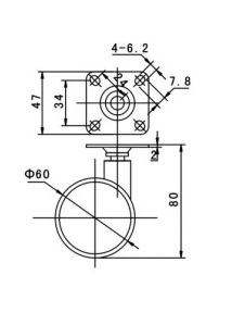 Kółko skrętne Φ60mm, ozdobne, bez hamulca, montaż płytka