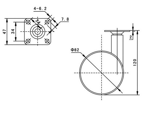 Kółko skrętne Φ82mm, ozdobne, montaż płytka