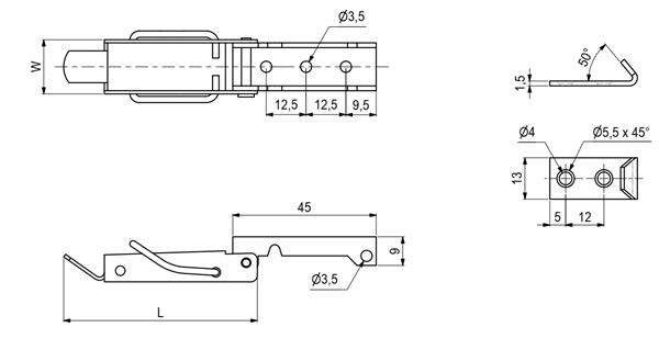 Klamra stołu 62x17mm, ocynk