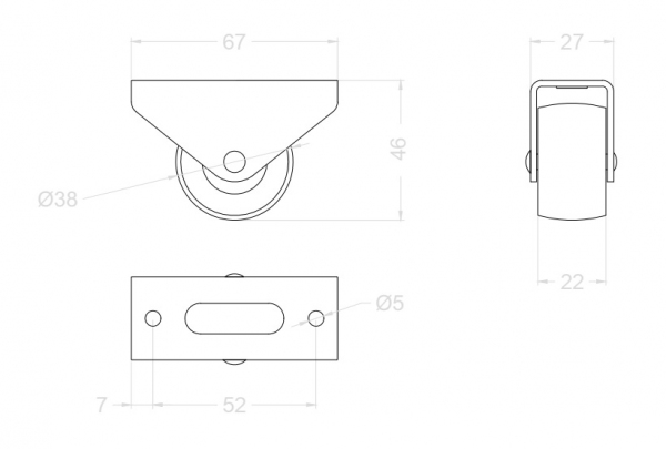 Rolka Φ 38x46mm gumowana, montaż górny