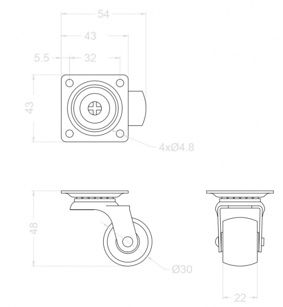 Rolka Φ 30mm twarda, obrotowa z płytką.