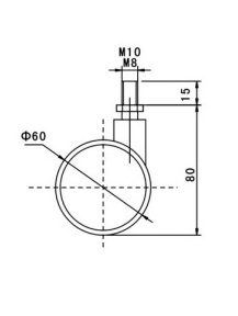Kółko skrętne Φ60mm, ozdobne, bez hamulca, montaż na trzpieniu