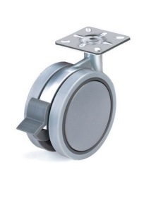 Kółko skrętne Φ100mm, ozdobne, montaż płytka, z hamulcem, kolor szary