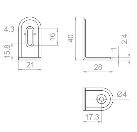Kątownik 38x28x21x1mm Typu Venus