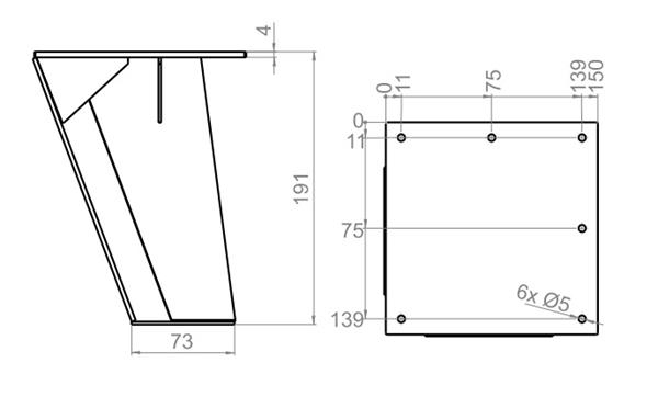 Nóżka meblowa 191x150mm