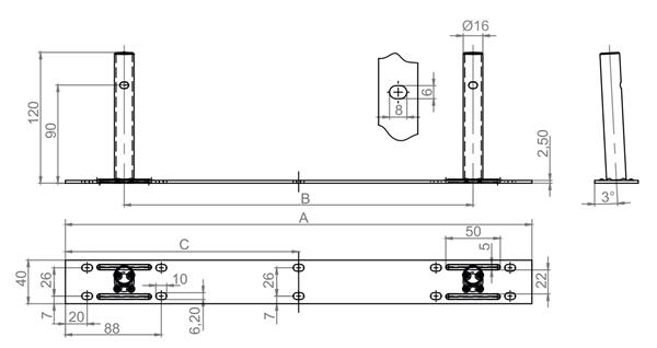 Podpórka półki podwójna Φ16x120mm z płytką