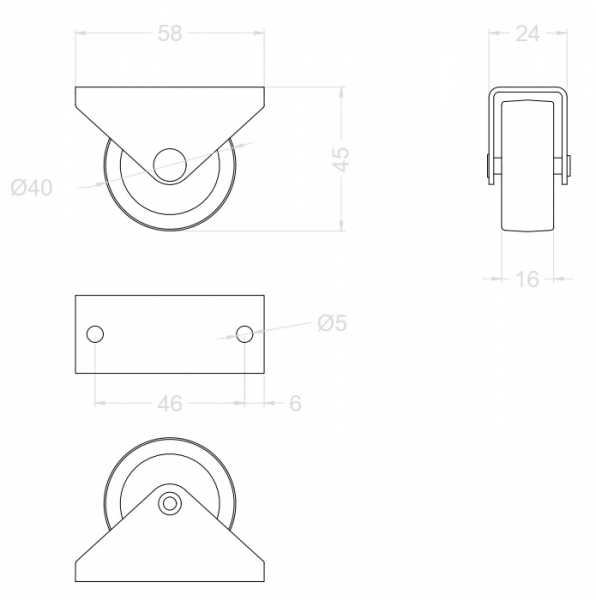 Rolka Φ 40x45mm twarda, montaż górny