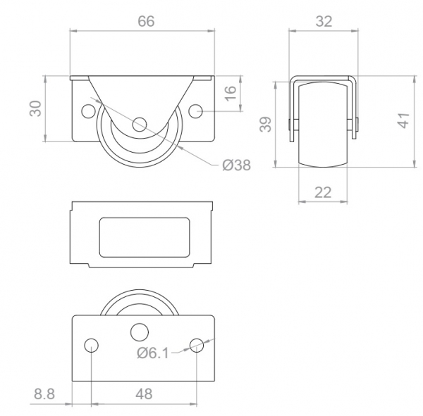 Rolka Φ 38x40mm, gumowana, montaż boczny