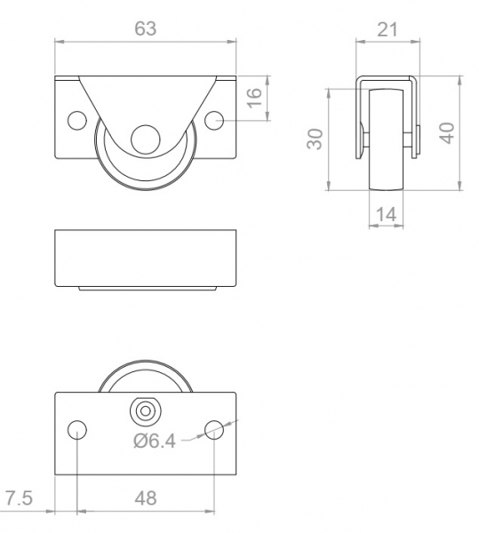 Rolka Φ 30x40mm, gumowana, montaż boczny