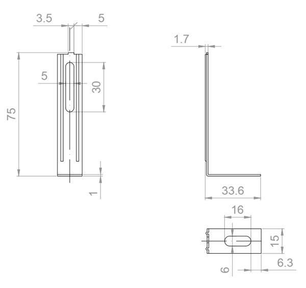 Kątownik 78x30x15mmx1mm z dwoma owalnymi otworami