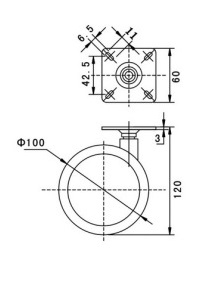 Kółko skrętne Φ100mm, ozdobne, montaż płytka, bez hamulca, kolor szary