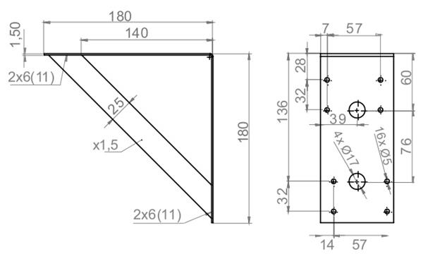 Kątownik stołu 180x180x78mm