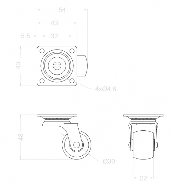 Rolka Φ 30mm gumowana, obrotowa z płytką.